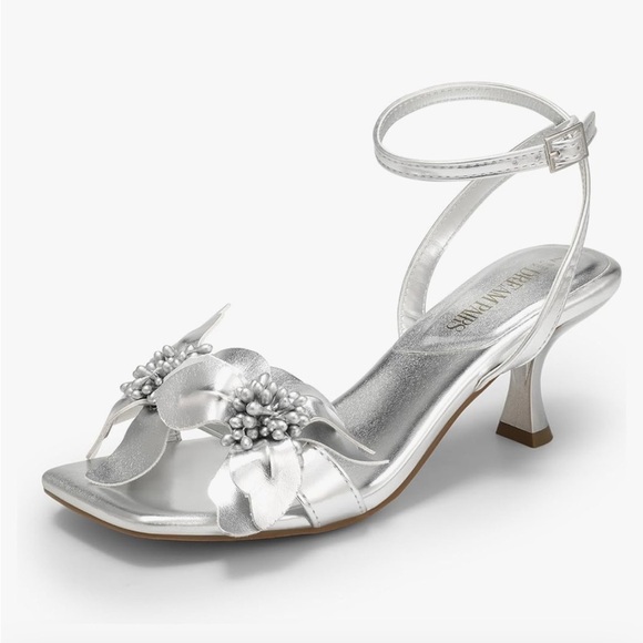 DREAM PAIRS Women's Flower Wedding Heels Cute Square Toe Size 7.5 - Picture 2 of 11